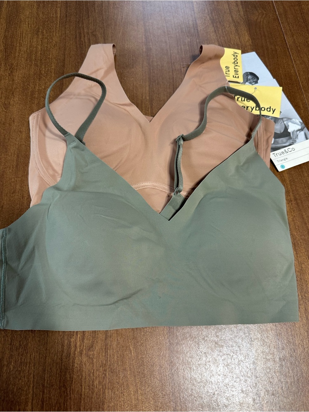 True & Co. V-Neck Bralette Duo in Olive and Taupe